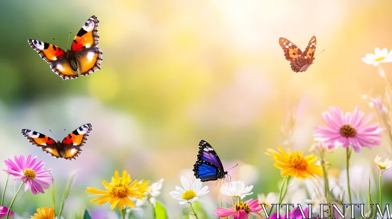 AI ART Butterflies Over Flower Meadow