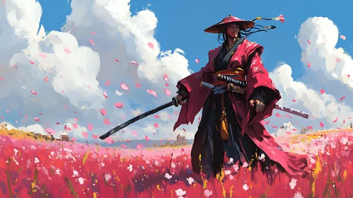 Warrior in a Floral Landscape