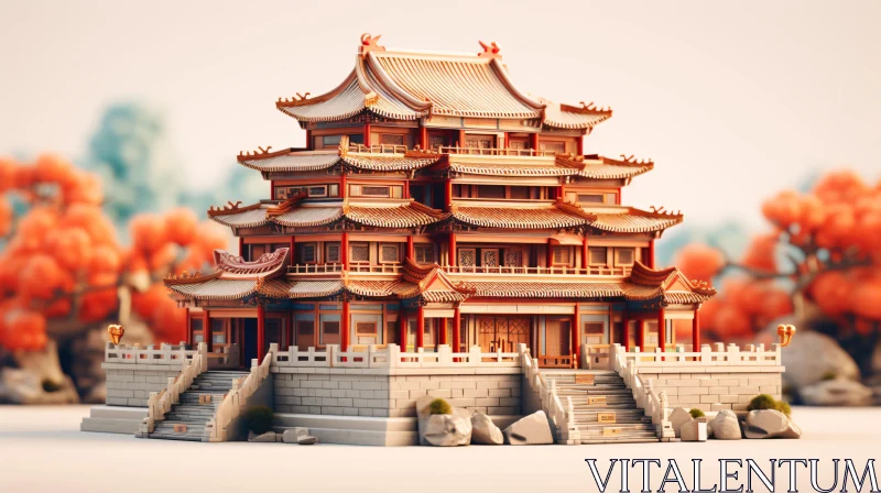 AI ART Ornate Asian Building with Autumnal Backdrop