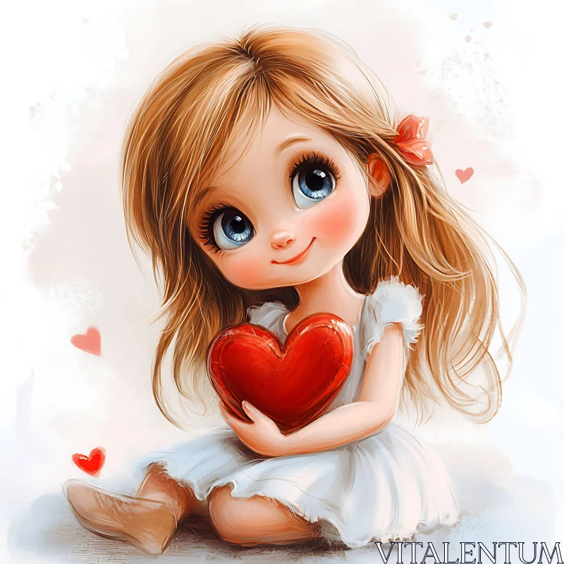 AI ART Cute Girl with Heart Illustration