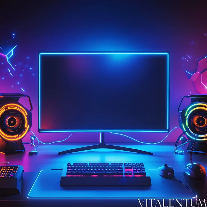 Futuristic Gaming Setup with RGB Peripherals AI Image