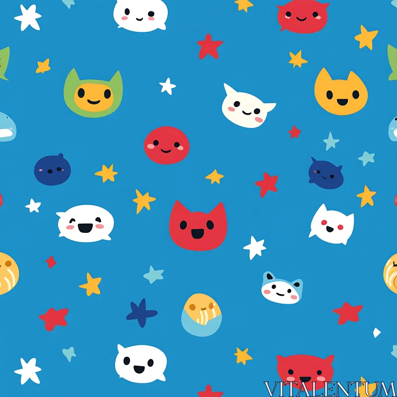 Bright Cartoon Character and Star Pattern on Blue AI Image