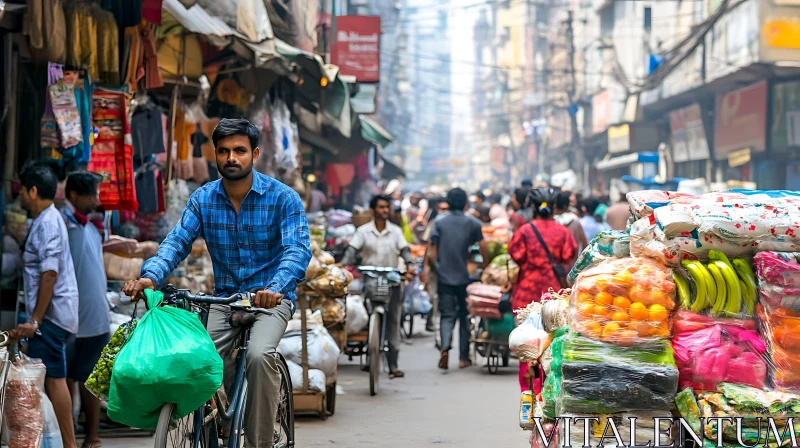 AI ART Crowded Street Life, Local Market Scene