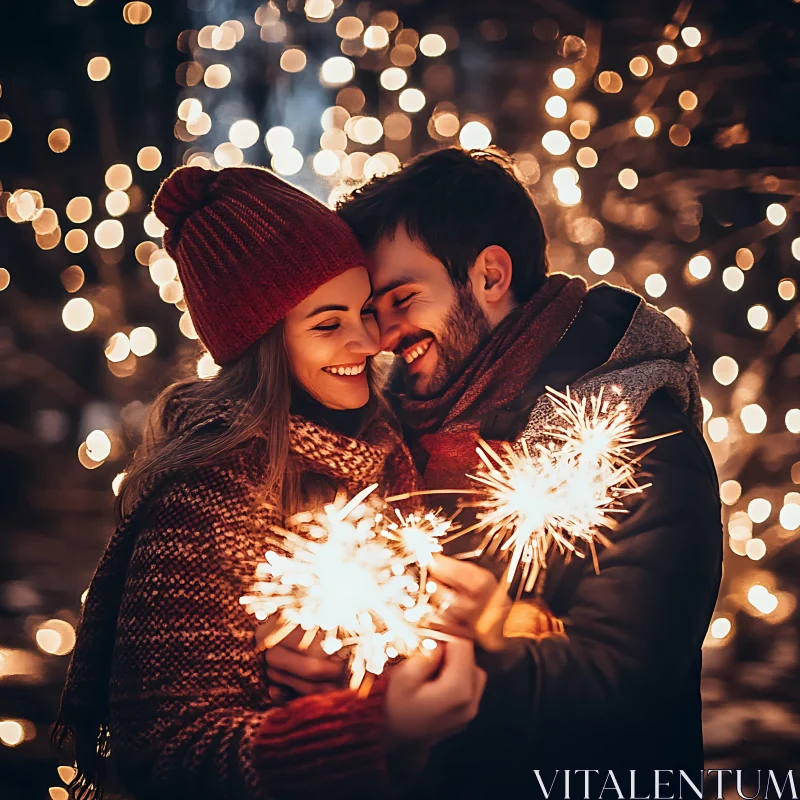 Couple Celebrating with Sparklers AI Image