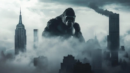 Giant Gorilla Overlooking Foggy City