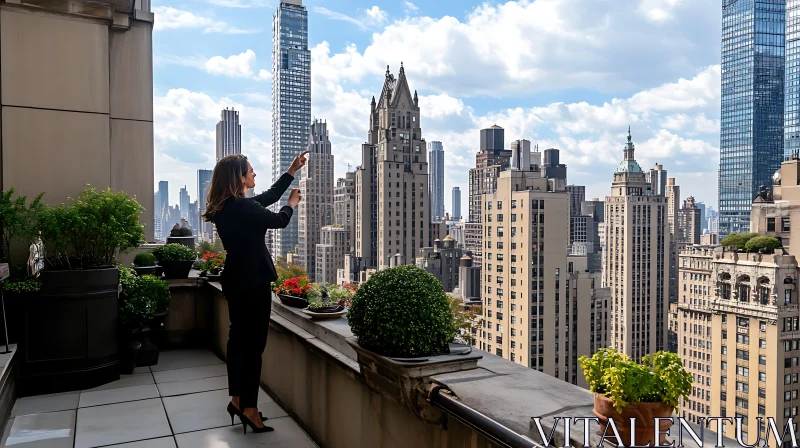 Urban Rooftop Balcony with City View AI Image