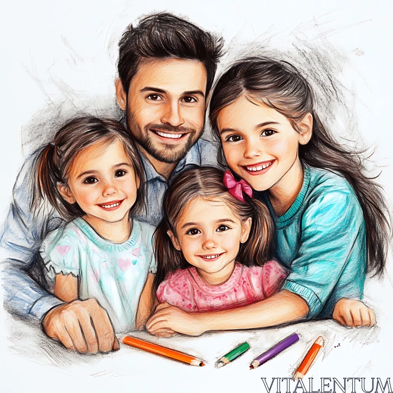 AI ART Family Portrait with Colored Pencils