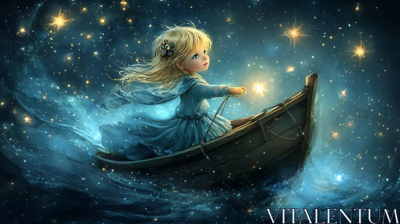 AI ART Child's Starry Boat Adventure