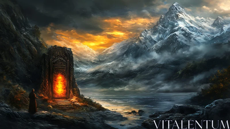 AI ART Orange Portal in Mountainous Landscape