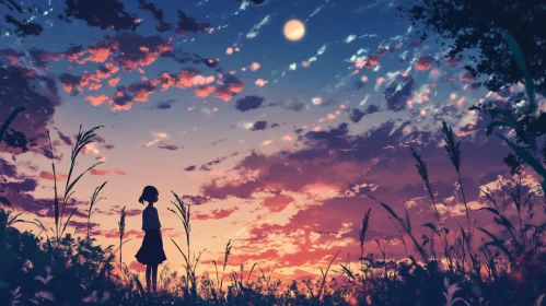 Peaceful Evening Silhouette in Field