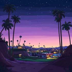 Cartoon City at Dusk with Starry Sky