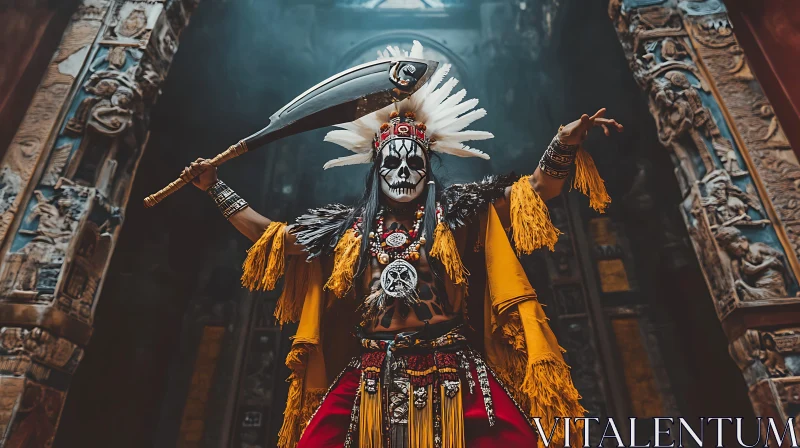 AI ART Ceremonial Warrior with Skull Face Paint