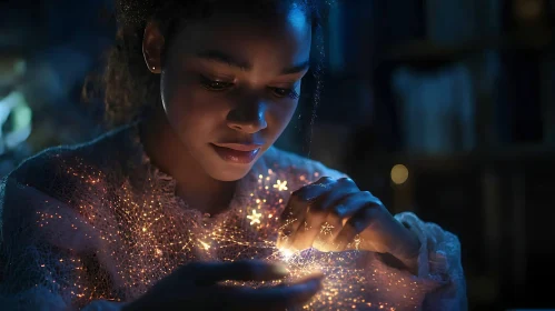 Woman with Glowing Lights