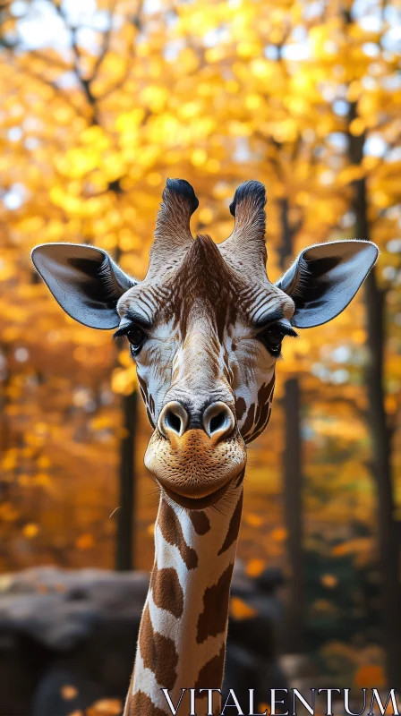 AI ART Majestic Giraffe Amidst Fall Leaves