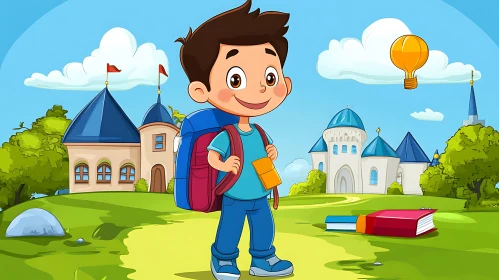 Illustration of Boy Going to School