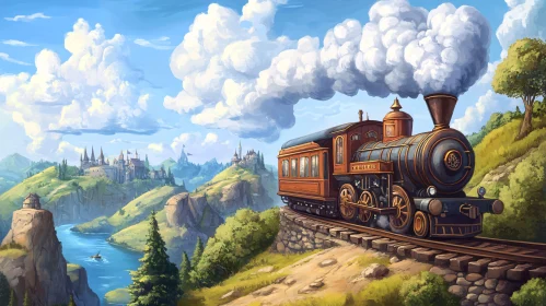 Scenic Train Journey Through Rolling Hills