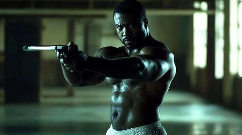 Powerful Man Holding Firearm