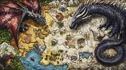 Mythical Dragons Overlooking Territory Map