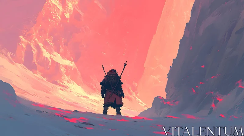 AI ART Lonely Warrior Under Red Sky