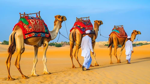 Desert Caravan with Camels and Guides