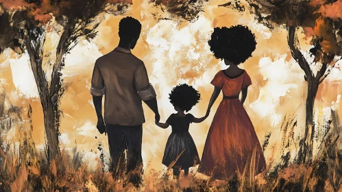 Walking Family Silhouette Painting