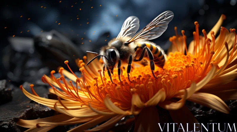 Bee on Orange Flower - A Blend of Realism, Fantasy and Technological Artistry AI Image