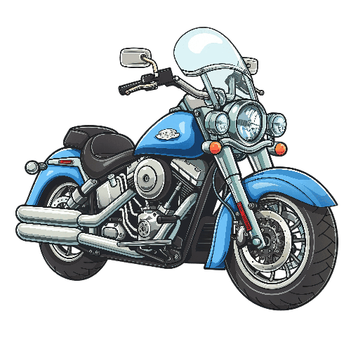 Blue Cartoon Motorcycle with Detailed Engine Design POD Design