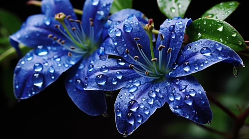 Blue Lilies in Rain: A Study in Photorealism and Botanical Abundance