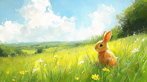 Rabbit in Springtime Field Artwork
