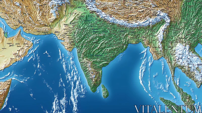 Asia's Terrain Visualized: A Topographic Overview AI Image