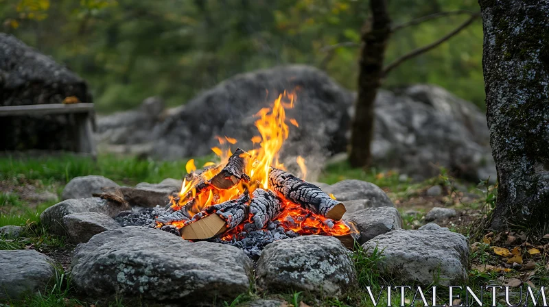 Tranquil Campfire in Nature AI Image