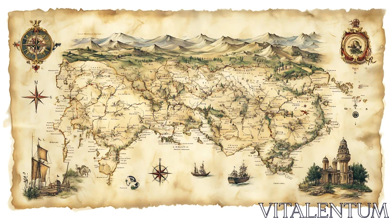 AI ART Vintage Cartography Art Print