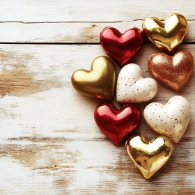 Hearts on Wooden Background