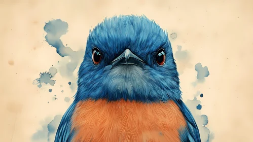 Blue and Orange Bird Art