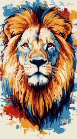 Vivid Lion Painting with Abstract Background