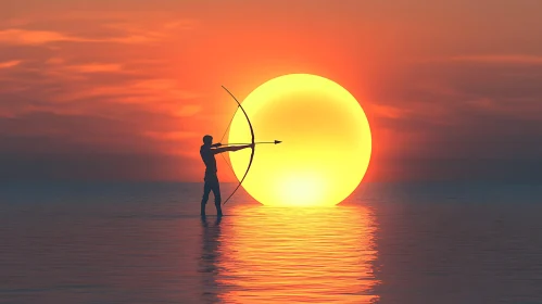 Silhouette Archer aiming at the Sun