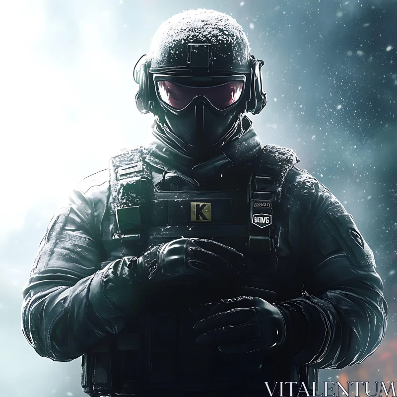 AI ART Snowy Tactical Soldier Portrait