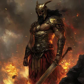 Powerful Warrior with Sword and Armor