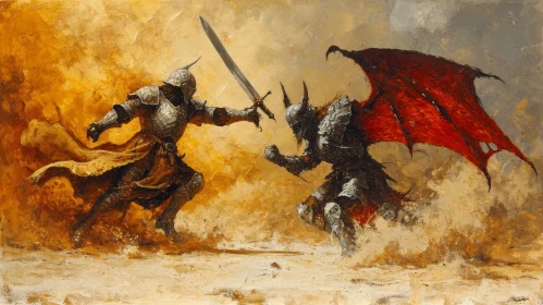 Epic Battle of Warriors in Golden and Black Armor