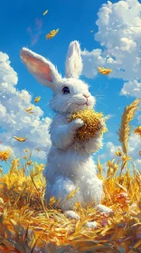 Playful Bunny in Autumn Landscape