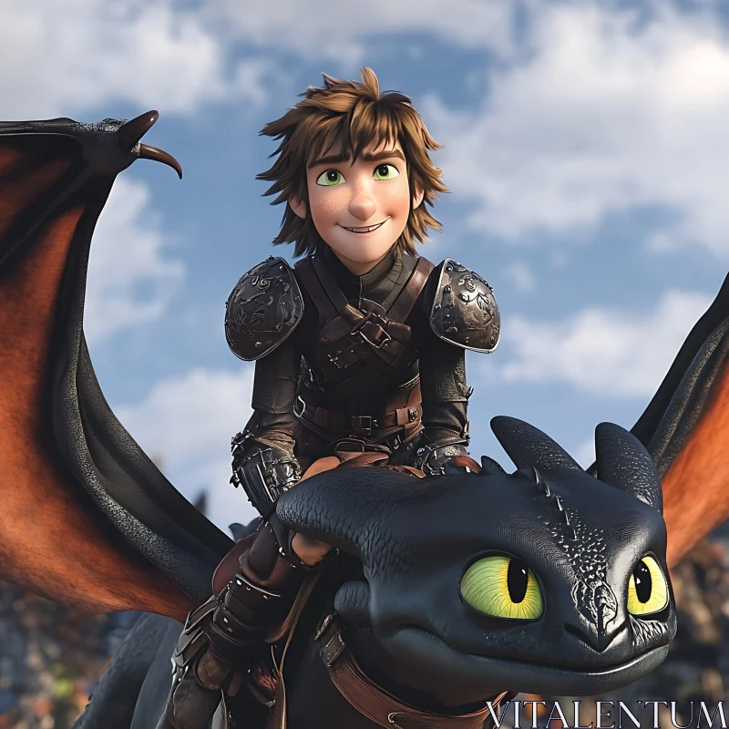 AI ART Riding Toothless: A Boy's Adventure