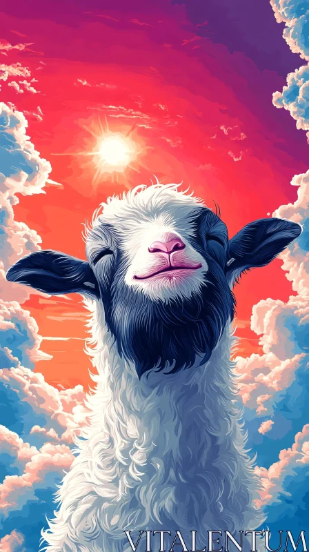 Dreamy Goat and Sunset Clouds AI Image