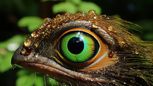 Green-Eyed Bird in Rain: A Microscopic View