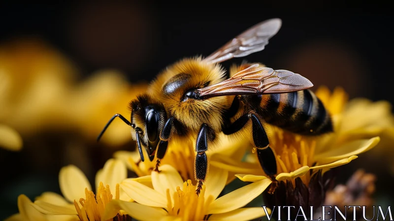 High-Detail Image of Bee on Yellow Flowers AI Image