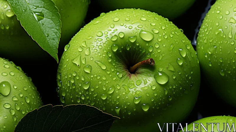 AI ART Lush Green Apples with Water Droplets - A Harmony of Nature and Art
