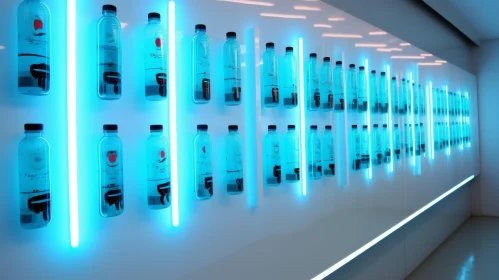 Mesmerizing Bottle Wall in Blue Lighting - Abstract Art