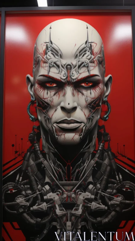Robot Portrait in Red: A Merging of Gothcore and Dracopunk AI Image