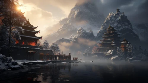 Snowy Chinese Village Scene in Unreal Engine 5