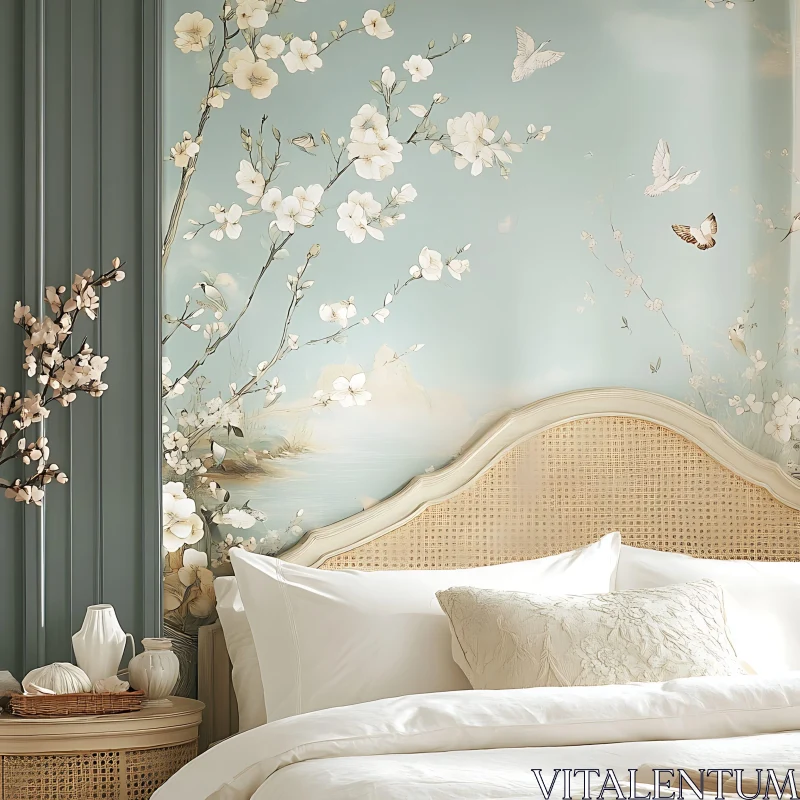 Peaceful Bedroom Decor with Floral Design AI Image