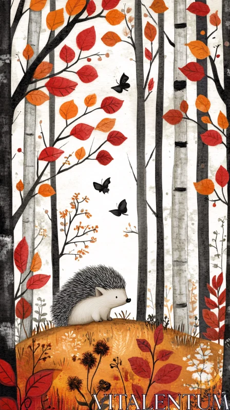 Whimsical Hedgehog and Autumn Leaves AI Image